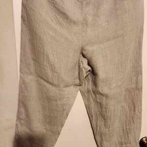 Flax Beige Straight Ankle Leg Pull-on Linen Pants M